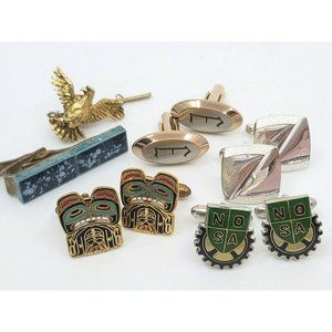 Lot of Men's Vintage Cufflinks Tie Clips Pins Gold